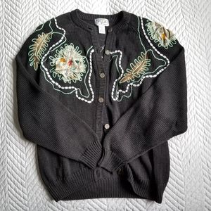 Fun Vintage Sweater Black Unique Button Large